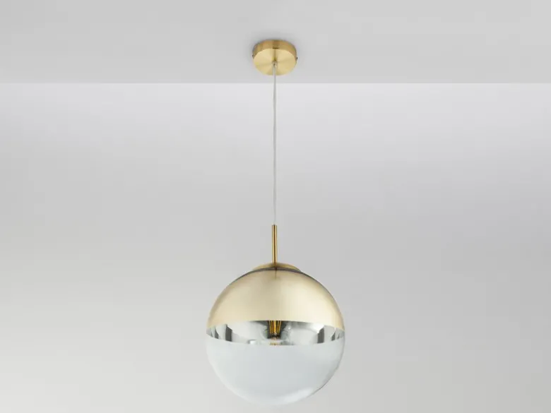 Pendelleuchte VARUS 1-flammig Glaskugel Design in Gold & Klarglas, Ø 25cm