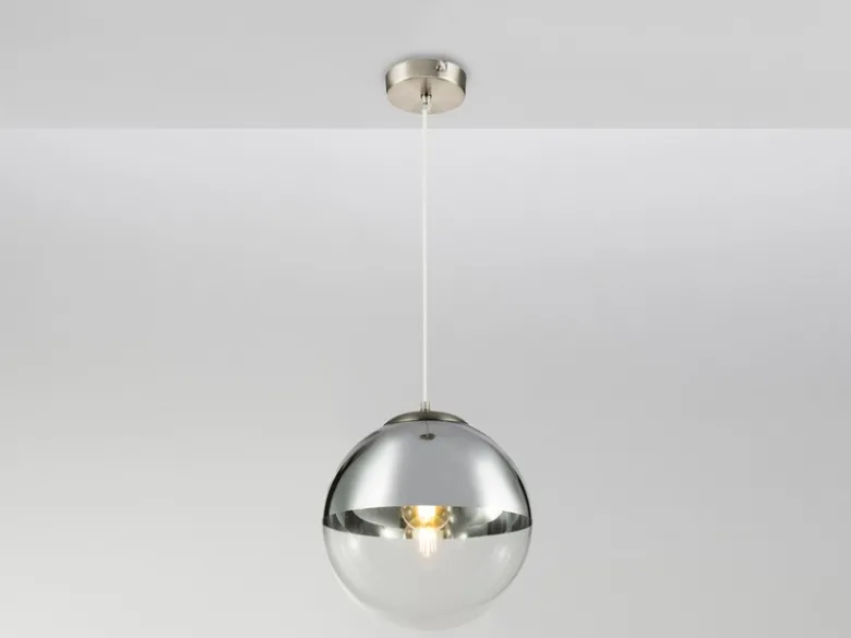 Pendelleuchte VARUS 1-flammig Glaskugel Design in Chrom & Klarglas, Ø 30cm
