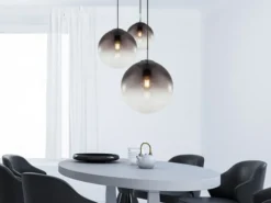 Pendelleuchte VARUS 3-flammig mit Glaskugeln aus Rauchglas, Ø 51cm