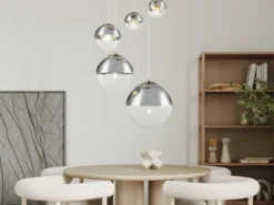 Pendelleuchte VARUS 5-flammig Glaskugeln Design in Chrom & Klarglas, Ø 65cm