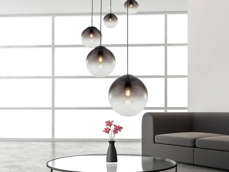 Pendelleuchte VARUS 5-flammig mit Glaskugeln aus Rauchglas, Ø 65cm