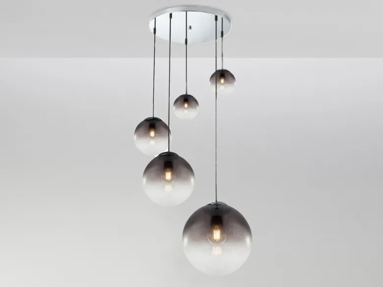Pendelleuchte VARUS 5-flammig mit Glaskugeln aus Rauchglas, Ø 65cm