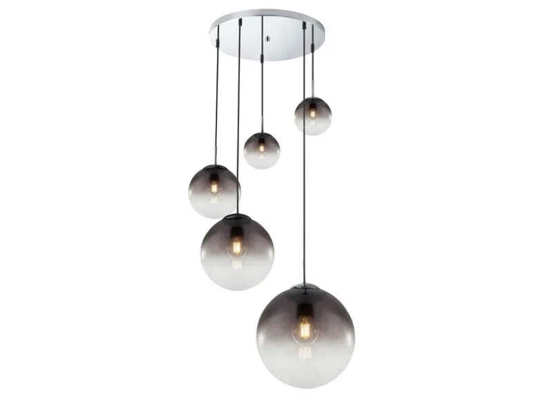 Pendelleuchte VARUS 5-flammig mit Glaskugeln aus Rauchglas, Ø 65cm