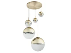 Pendelleuchte VARUS 5-flammig Glaskugeln Design in Gold & Klarglas, Ø 65cm