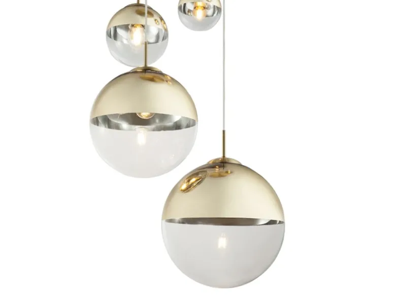 Pendelleuchte VARUS 5-flammig Glaskugeln Design in Gold & Klarglas, Ø 65cm