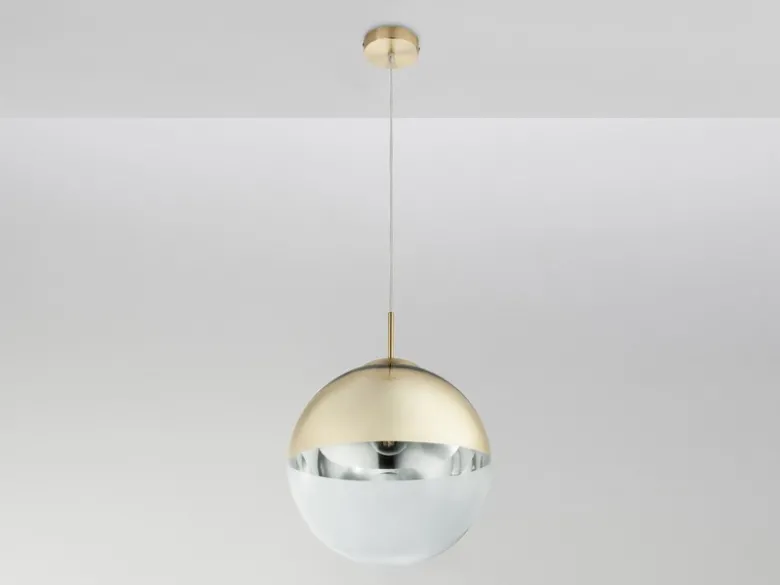 Pendelleuchte VARUS mit Glaskugel Design in Gold & Klarglas, Ø 30cm