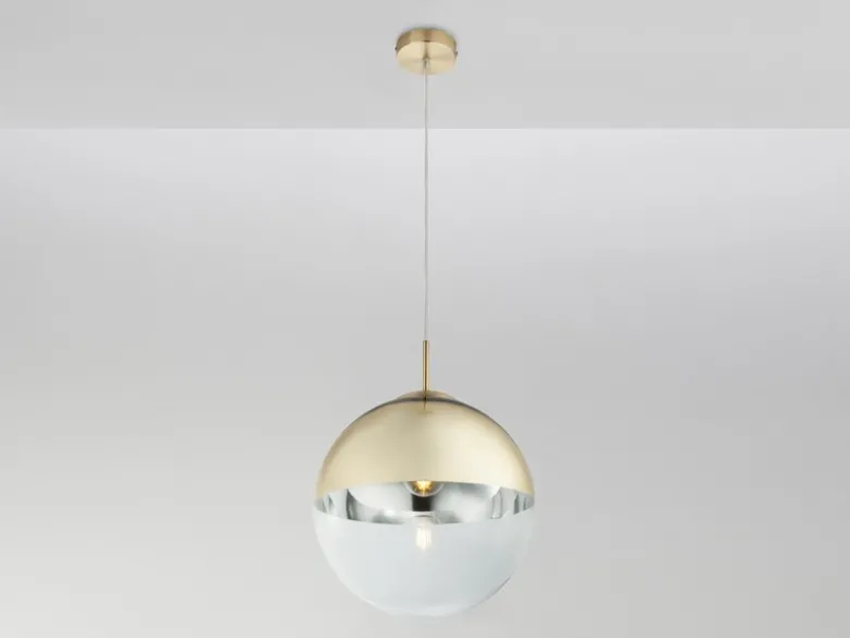Pendelleuchte VARUS mit Glaskugel Design in Gold & Klarglas, Ø 30cm