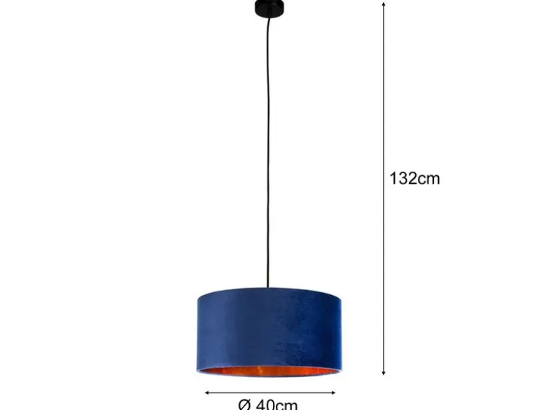 Pendelleuchte Vintage mit Lampenschirm Samt Blau / Gold, Ø 40cm