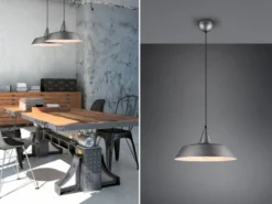 Pendelleuchte WILTON 1 flammig Metall Silber matt Lampenschirm, Ø 35cm