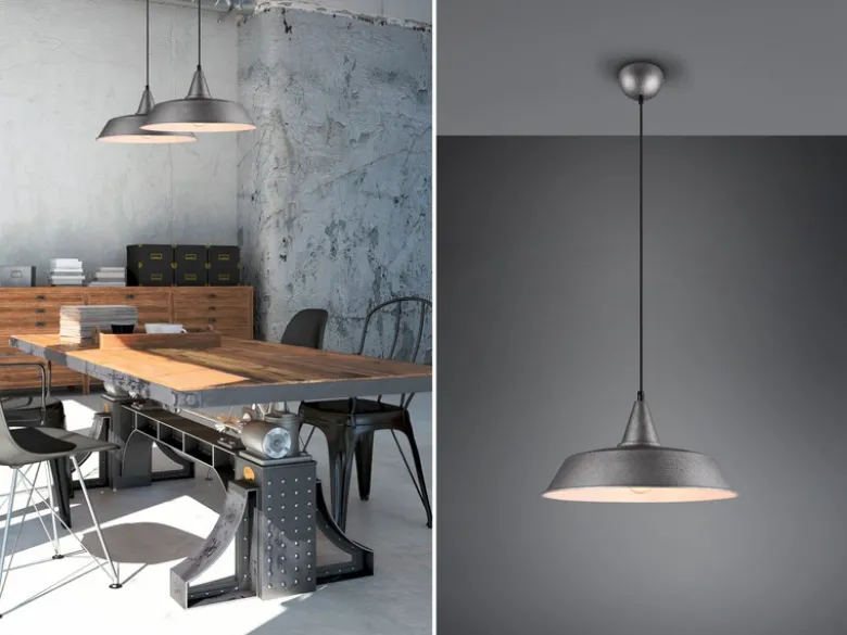 Pendelleuchte WILTON 1 flammig Metall Silber matt Lampenschirm, Ø 35cm