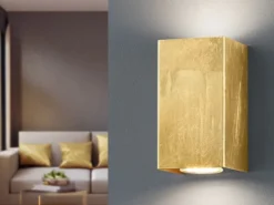 Rechteckige Wandleuchte CLEO in Gold foliert, Up & Down Strahler, Höhe 16,5cm