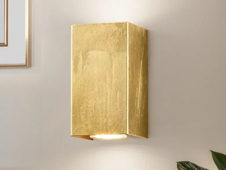 Rechteckige Wandleuchte CLEO in Gold foliert, Up & Down Strahler, Höhe 16,5cm