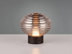 Retro Akku Tischleuchte EARL mit Rauchglas Lampenschirm, Höhe 14cm