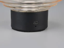 Retro Akku Tischleuchte EARL mit Glasschirm Bernsteinfarbig, Höhe 14cm