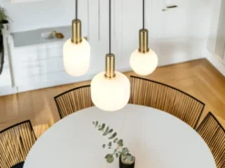 Retro Cluster LED Pendelleuchte 3-flammig mit Glasschirmen in Weiß, Ø 38cm