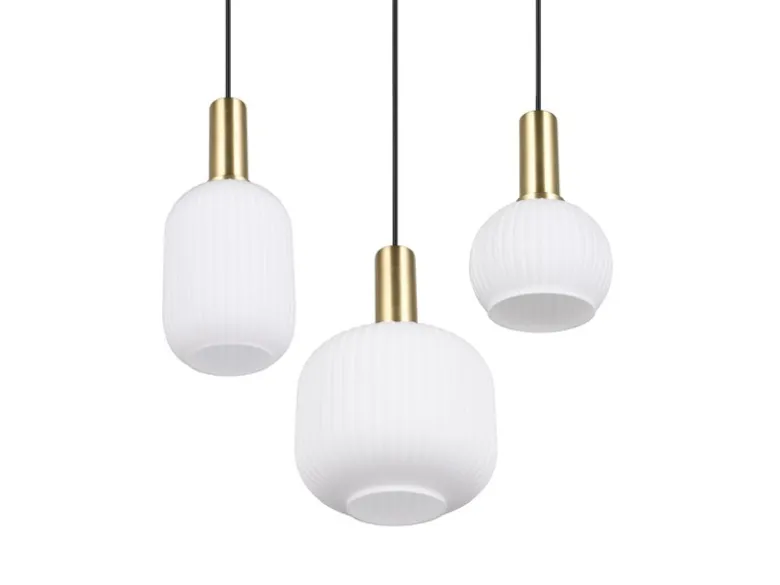 Retro Cluster Pendelleuchte DIVA 3-flammig mit Glasschirmen in Weiß, Ø 38cm