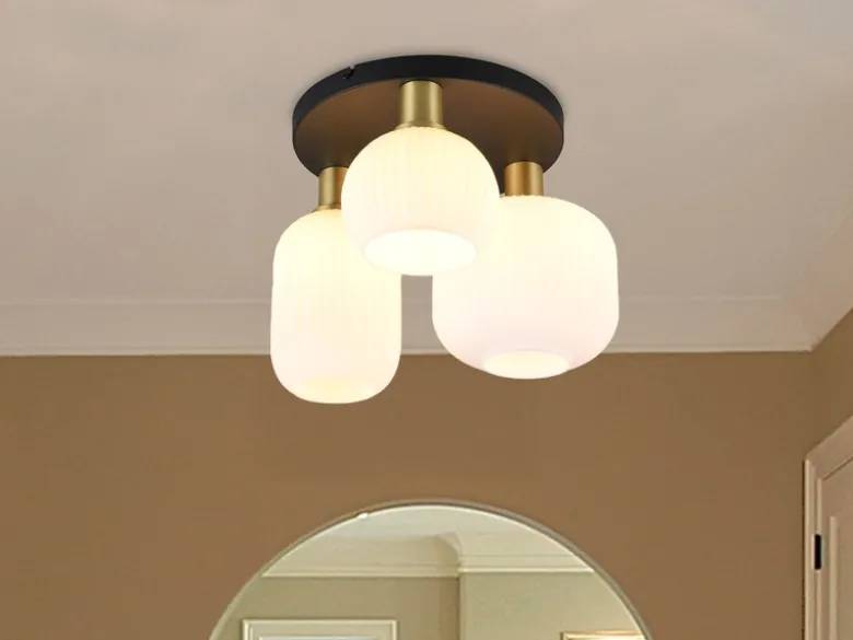 Retro Deckenleuchte DIVA 3-flammig mit Glasschirmen in Weiß, Ø 39cm