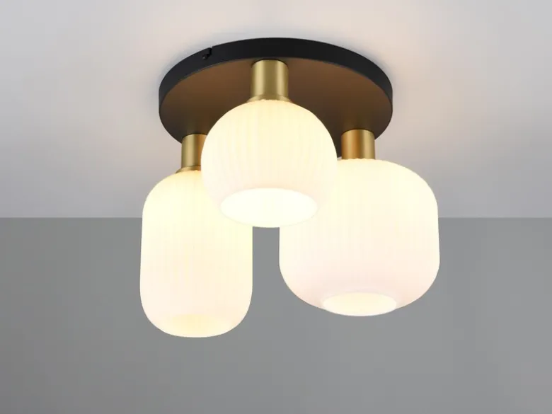 Retro Deckenleuchte DIVA 3-flammig mit Glasschirmen in Weiß, Ø 39cm