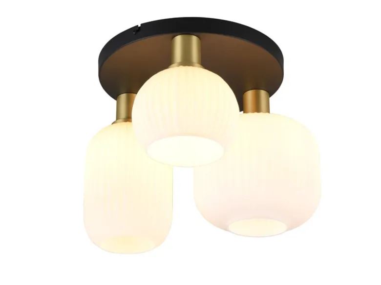 Retro Deckenleuchte DIVA 3-flammig mit Glasschirmen in Weiß, Ø 39cm
