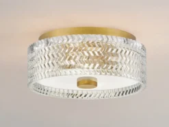 Retro Deckenleuchte ELLE Altmessing mit Chevron Glas Lampenschirm Ø 30,5cm