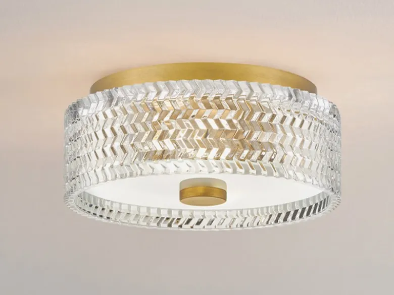 Retro Deckenleuchte ELLE Altmessing mit Chevron Glas Lampenschirm Ø 30,5cm