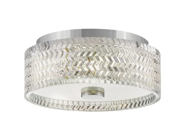 Retro Deckenleuchte ELLE Chrom mit Chevron Glas Lampenschirm Ø 30,5cm
