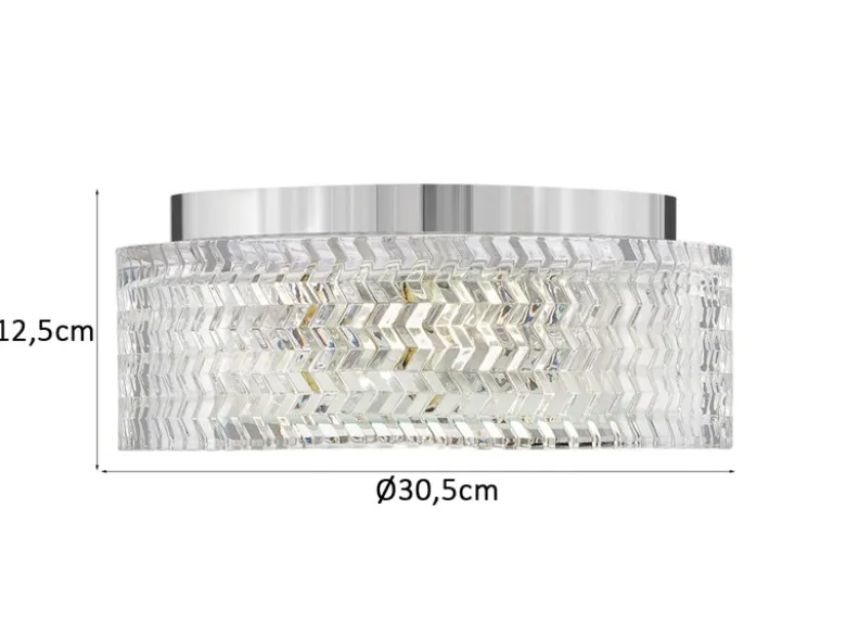 Retro Deckenleuchte ELLE Chrom mit Chevron Glas Lampenschirm Ø 30,5cm