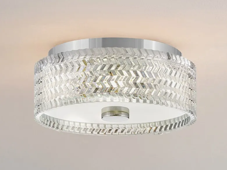 Retro Deckenleuchte ELLE Chrom mit Chevron Glas Lampenschirm Ø 30,5cm