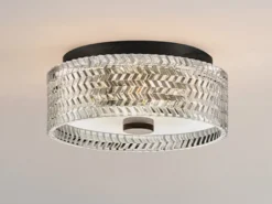 Retro Deckenleuchte ELLE Schwarz mit Chevron Glas Lampenschirm Ø 30,5cm