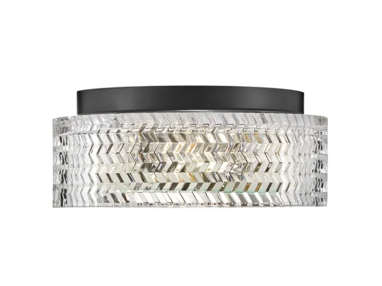 Retro Deckenleuchte ELLE Schwarz mit Chevron Glas Lampenschirm Ø 30,5cm