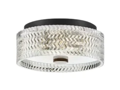 Retro Deckenleuchte ELLE Schwarz mit Chevron Glas Lampenschirm Ø 30,5cm