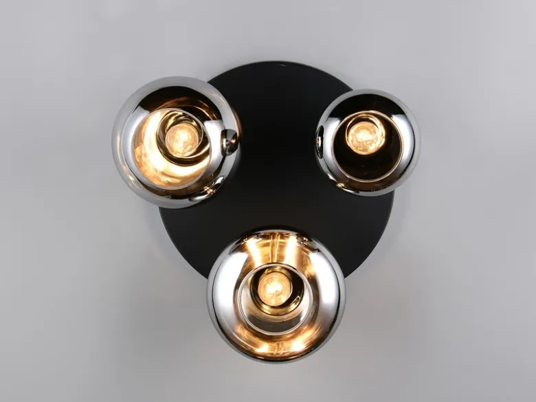 Retro Deckenleuchte LUMINA mit 3 Glasschirmen in Chrom Ø 48,5cm
