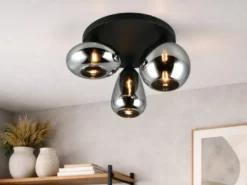 Retro Deckenleuchte LUMINA mit 3 Glasschirmen in Chrom Ø 48,5cm