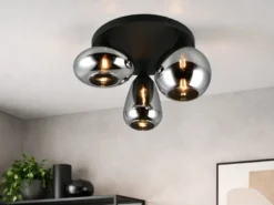 Retro Deckenleuchte LUMINA mit 3 Glasschirmen in Chrom Ø 48,5cm