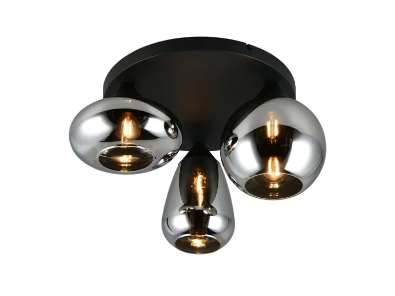 Retro Deckenleuchte LUMINA mit 3 Glasschirmen in Chrom Ø 48,5cm