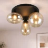 Retro Deckenleuchte LUMINA mit 3 Glasschirmen Amberfarbig Ø 48,5cm