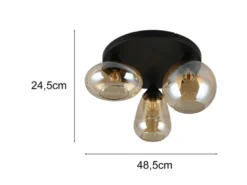Retro Deckenleuchte LUMINA mit 3 Glasschirmen Amberfarbig Ø 48,5cm