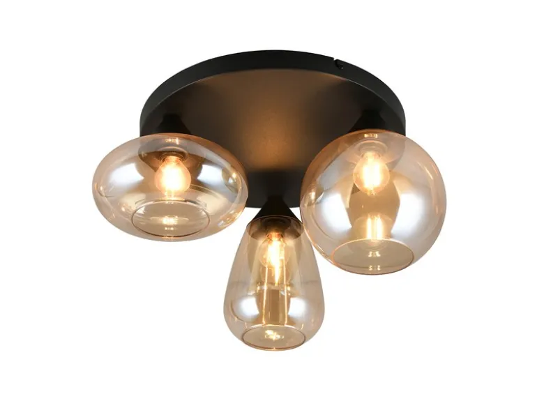 Retro Deckenleuchte LUMINA mit 3 Glasschirmen Amberfarbig Ø 48,5cm