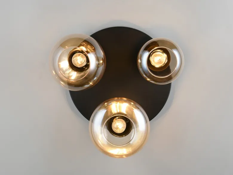 Retro Deckenleuchte LUMINA mit 3 Glasschirmen Amberfarbig Ø 48,5cm