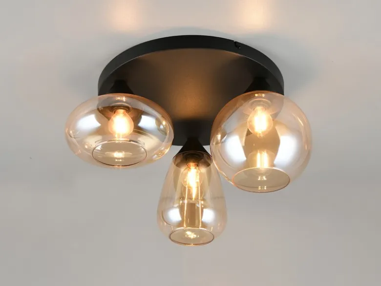 Retro Deckenleuchte LUMINA mit 3 Glasschirmen Amberfarbig Ø 48,5cm