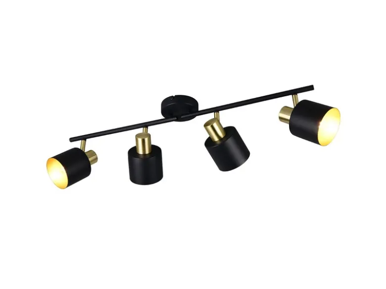 Retro Deckenstrahler EVA 4-flammig aus Metall Schwarz Gold, Breite 78cm