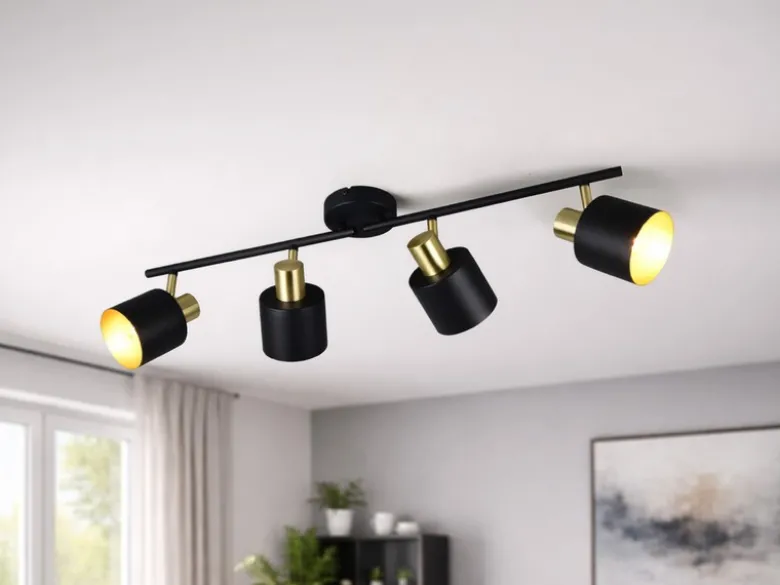 Retro Deckenstrahler EVA 4-flammig aus Metall Schwarz Gold, Breite 78cm