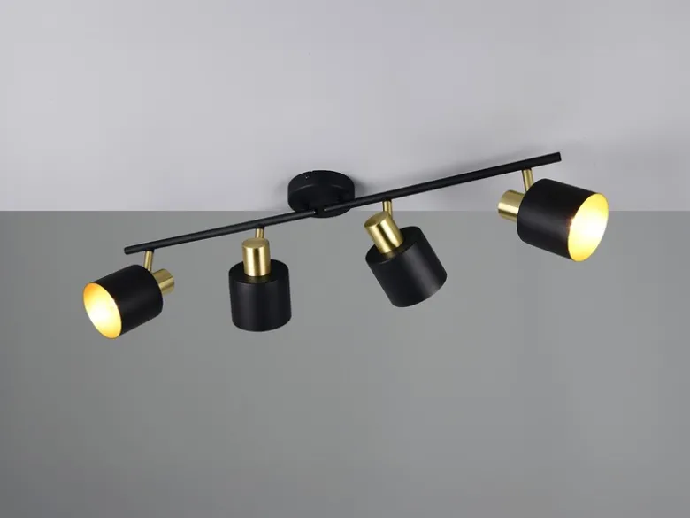 Retro Deckenstrahler EVA 4-flammig aus Metall Schwarz Gold, Breite 78cm