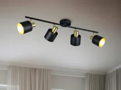 Retro Deckenstrahler EVA 4-flammig aus Metall Schwarz Gold, Breite 78cm
