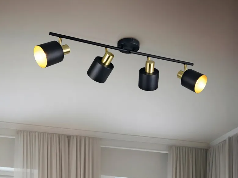 Retro Deckenstrahler EVA 4-flammig aus Metall Schwarz Gold, Breite 78cm