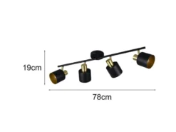 Retro Deckenstrahler EVA 4-flammig aus Metall Schwarz Gold, Breite 78cm