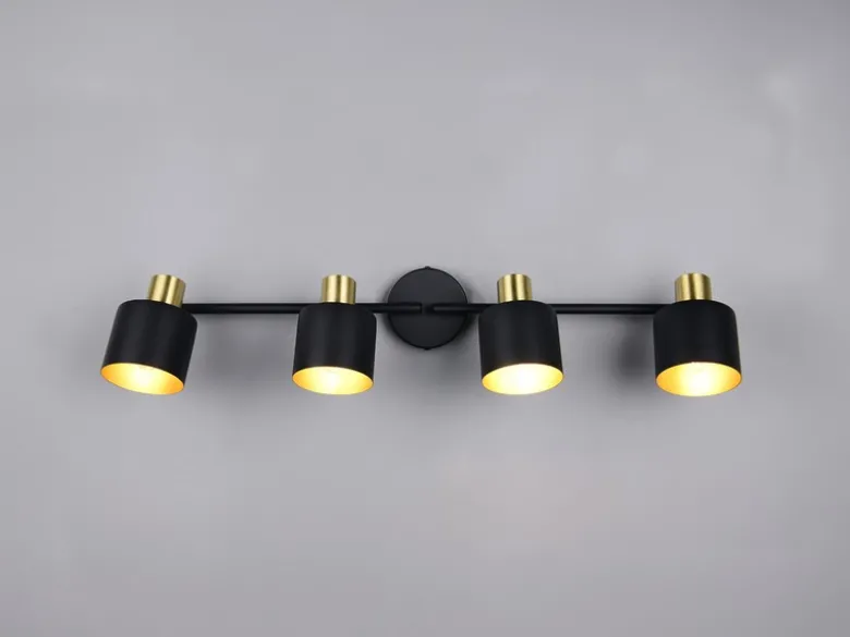 Retro Deckenstrahler EVA 4-flammig aus Metall Schwarz Gold, Breite 78cm
