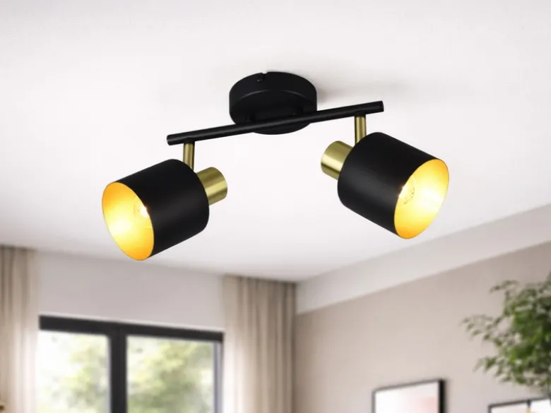 Retro Deckenstrahler EVA 2-flammig aus Metall Schwarz Gold, Breite 36,5cm