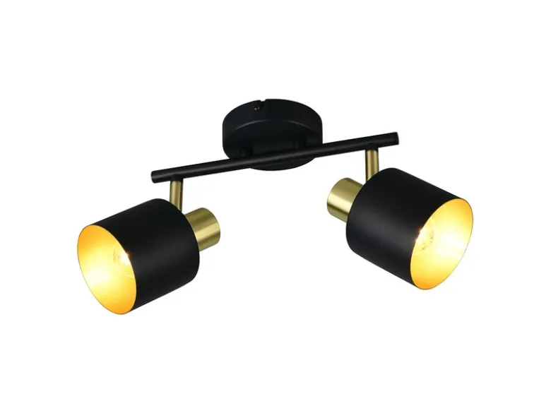 Retro Deckenstrahler EVA 2-flammig aus Metall Schwarz Gold, Breite 36,5cm