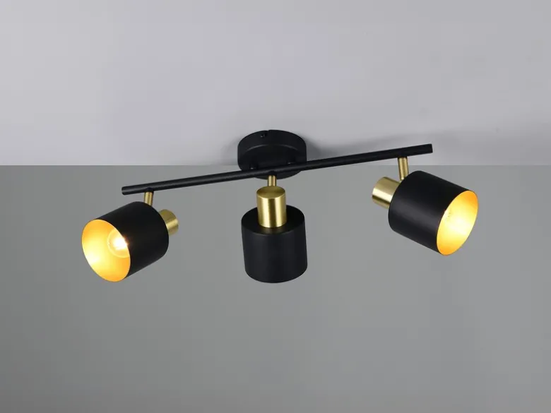 Retro Deckenstrahler EVA 3-flammig aus Metall Schwarz Gold, Breite 53,5cm